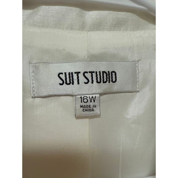 Suit Studio White Embroidered Lapel Button Up Formal Blazer Suit Jacket SZ 16W - Picture 5 of 5